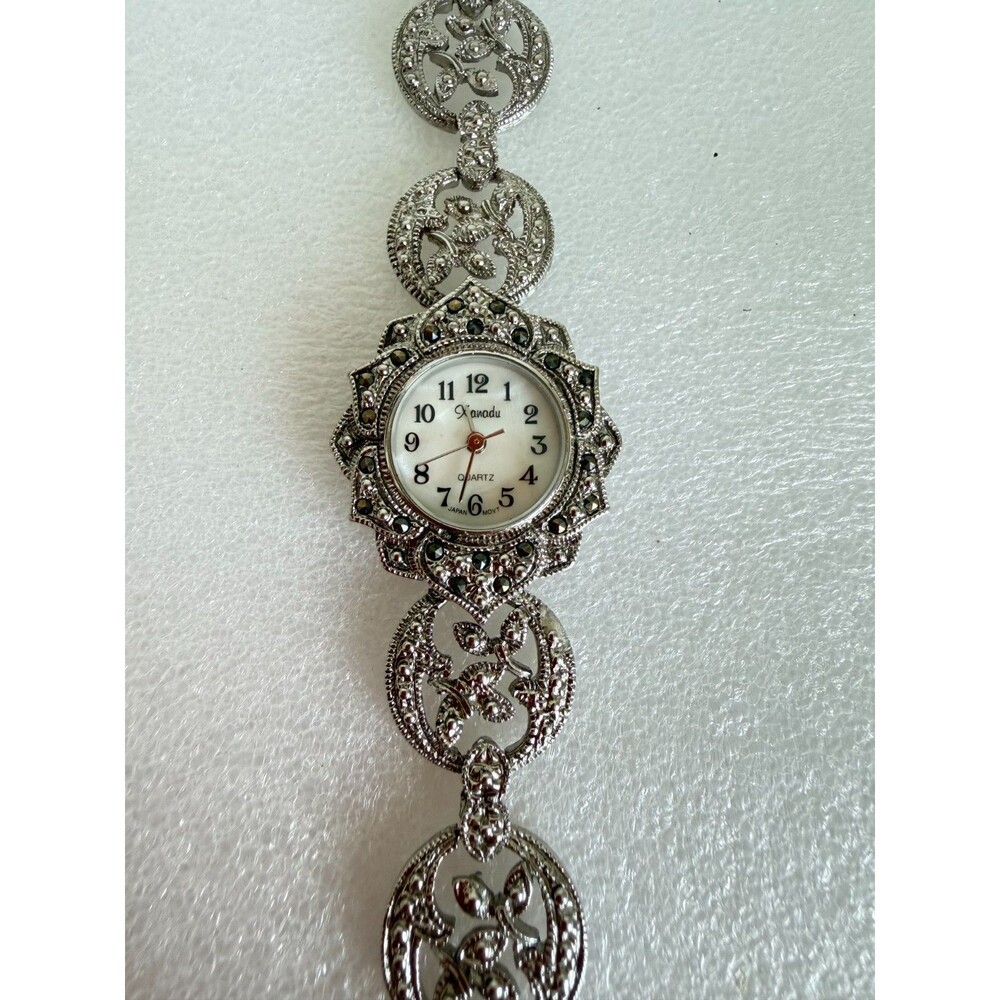 Vintage 1990s Xanadu Marcasite Style Quartz Bracelet Watch Silver Tone Vintage - Picture 2 of 8